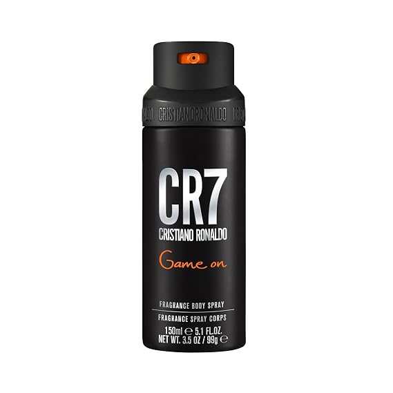Cristiano Ronaldo CR7 Game On Body Spray for Men - 5.1 oz - Woody Fragrance with Papaya, Ice, Lavender, Cedar, Cashmere Wood Scent - Long Lasting - Everyday Wear - Travel Size - Premium Gift for Him