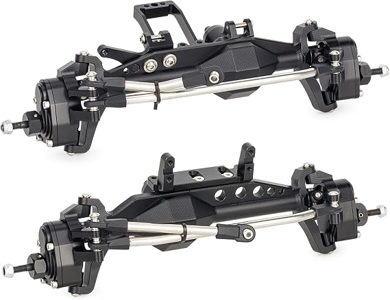 1/10 RC Portal Axles Set with BTA SOA Servo Mount CNC Aluminum One Piece Construction Offset Front Rear Completes Axle Set for Axial Capra 1.9 UTB LCG Cheater Rig 4WS DIY Upgrades (Black)