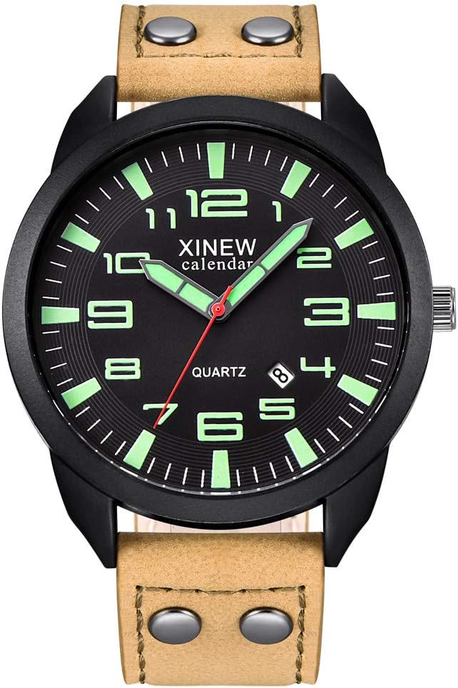 Leather Calendar Dial Watch Luminous Simple Quartz Men's Outdoor Strap Men's Watch Womens Watch Leather Band