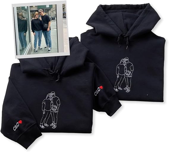 COUPLEHOODIES Custom Embroidered For Him And Her Outline