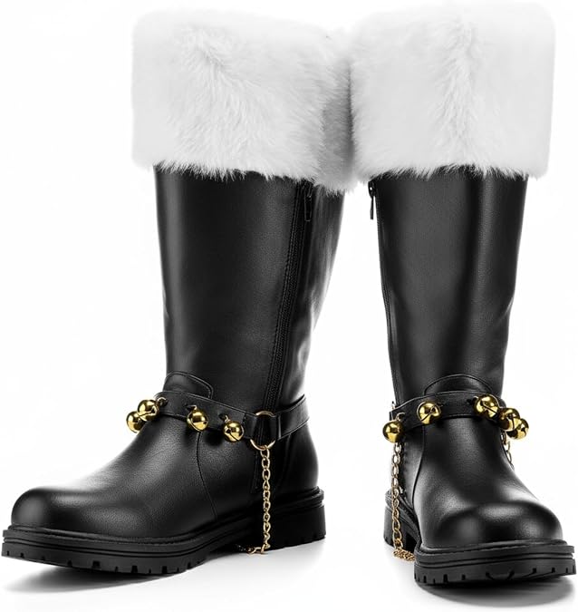 Halfchet Christmas Santa Claus Boots for Men Wide Cuffs Santa Combat Boots Xmas Costume Accessory