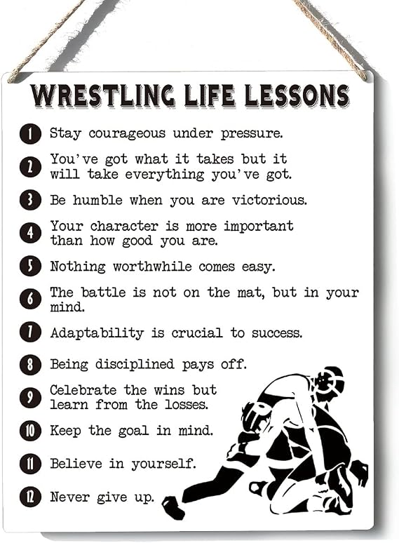 Inspirational Sign Decor Wrestling Life Lessons Wooden Sign Plaque Wall Hanging Motivational Sports Print Artwork 8X10 Home Office Decorations...