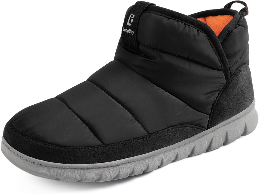 LongBay Mens Bootie Slippers Indoor Outdoor Warm Winter House Shoes Camping | Tough Nylon Uppers, Non-Slip Rubber Outsole, Adaptive Memory Foam, Classic Casual Style, Sports Lounge Boots, Gift Giving