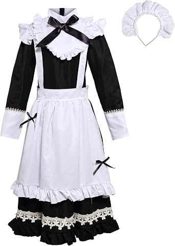 Anime Maid Costume Long style Dress Valentine's Day Lolita Maid Cosplay Long Lace Apron For Women
