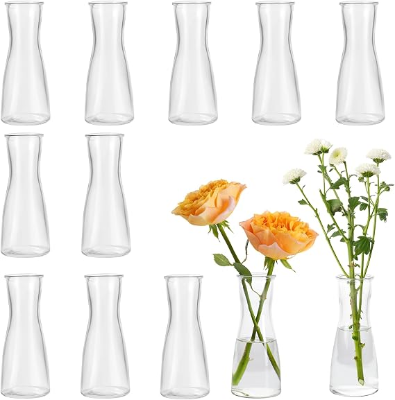 Glass Bud Vases for Centerpieces,Set of 12 Clear Small Vase Bulk 5.1" | Modern Minimalist Mini Decorative Flower Vase for Wedding,Home Office Table Decor,Floral Arrangement,Party