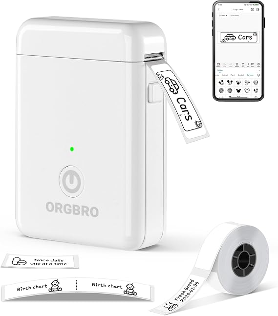 ORGBRO Label Maker Machine with Tape, X1 Bluetooth Mini Label Printer