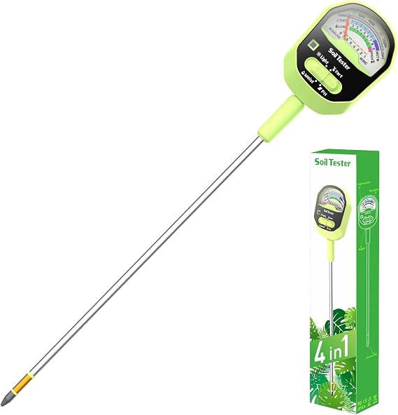 Long Probe Soil Moisture Meter, 4-in-1 Soil pH Tester,Soil Moisture, Fertility,Sunlight Intensity with Removable Probe, Large Dial Soil Test Kit for Plants Gardening, Lawn and Indoor Outdoor Plants