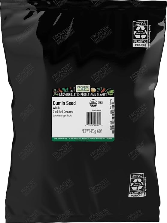 Frontier Co-op Organic Whole Cumin Seed, 1-Pound Bulk, Rich, Warm, Complex Earthy Spice Flavor, Certified Organic, Kosher