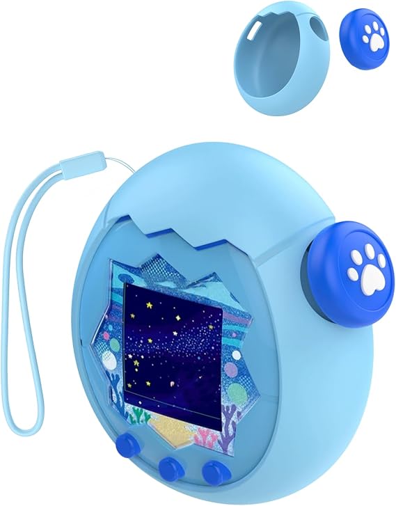 Silicone Case for Tamagotchi Paradise - Soft Protective Cover with lanyard,toergy Comfortable, Portable Anti-Scratch Skin for Pet Game Machine (Blue)