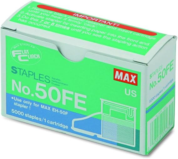 Max 50-FE Staple Cartridge for EH-50F Flat-Clinch Electric Stapler, 5000/Box