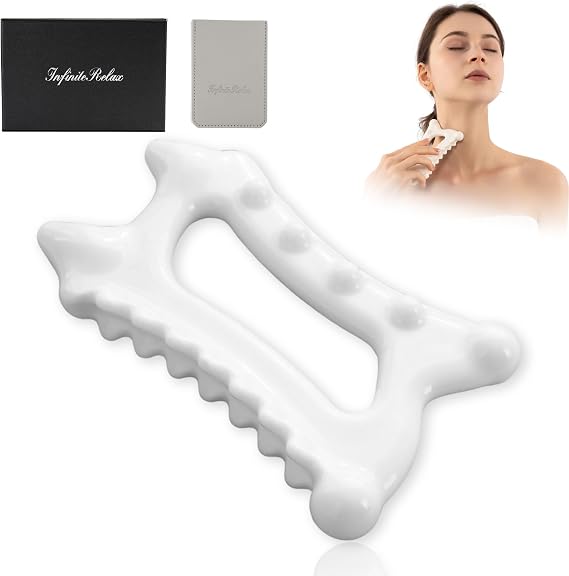 Ceramic Gua Sha Massage Tool, Advanced Face&Body Gua Sha Tools Skin Care for Women Men, Korean GuaSha Facial Tools (Dual Row of Massage)