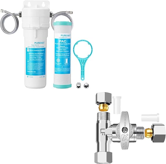 Under Sink Water Filter System - Fast Flow Under Counter Water Filter Direct Connect to Kitchen Faucet + Tee Stop Valve - Lead-Free Add-A-Tee Valve 3/8 Inch x 3/8 Inch x 3/8 Inch