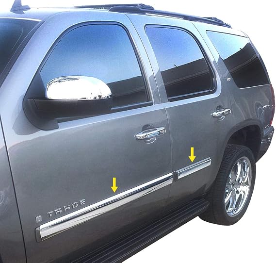 Made in USA! Compatible with 2007-2008 Chevy Tahoe Rocker Panel Chrome Stainless Steel Body Side Moulding Molding Trim Cover 3.5" Full Width 4PC Overlay