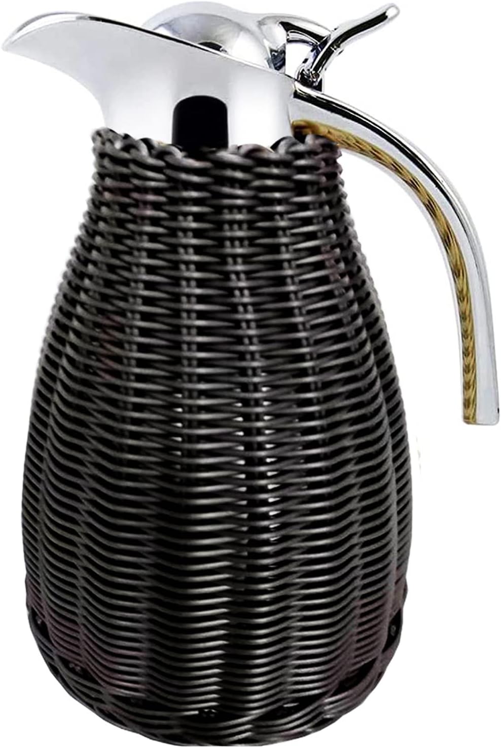 Stainless Steel Coffee Thermal Carafe,Woven Rattan Body,51oz1.5l6.5 Cups Double Walled Coffee Thermos Carafe,Insulated Coffee Carafe 12-Hour Heat And 24-Hour Cold Retention6.4Wx10.3H, Black