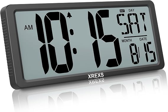 XREXS 14.17 Inch Large Digital Wall Clock, Battery Operated Alarm Clock | Count Up & Down Timer, Large LCD Screen with Time/Calendar/Temperature Display for Home, Gym, Office(Batteries Included)