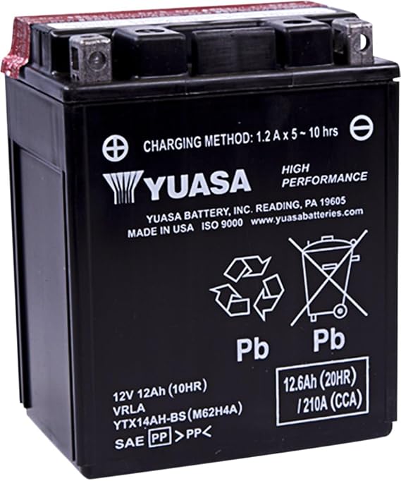 Yuasa YUAM62H4A YTX14AH-BS Maintenance Free H Series AGM Battery with Acid pack