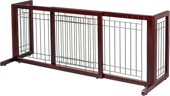 Bonnlo Free Standing Dog Gate, 39" - 68" Wide Pet Gate for Fireplace Stairs Doorways, Wooden Adjustable Pet Fence Indoor, Christmas Tree Gate (Cherry)