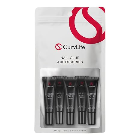 CurvLife 5 Pack 2g Semi Solid Nail Glue, Strong Nail Glue for Press Ons | No UV/LED Lamp Needed, Air-Dry Tubes Glue Gel with Gap-Filling Control for Press-Ons, False Nails and Acrylic Tips
