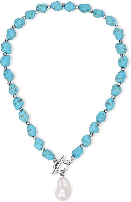 GAVU Chunky Turquoise Beaded Necklace, Turquoise Jewelry for Women