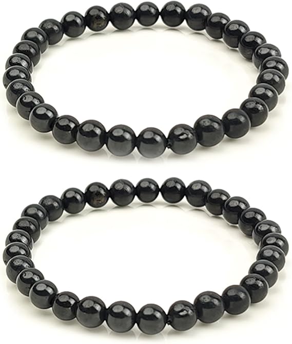 Shungite Bracelet - Natural Black Shungite Stone Beads, Healing Crystal Energy Protection, Handmade Jewelry, 6mm 2pc, shungite, shungite