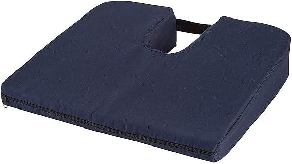 DMI Sloping Back Foam Seat Cushion for Coccyx Pain Relief, for Use with Chairs and Wheelchairs, with Cover, FSA HSA Eligible, 16 x 18 x 2 4 Inches, Navy.
