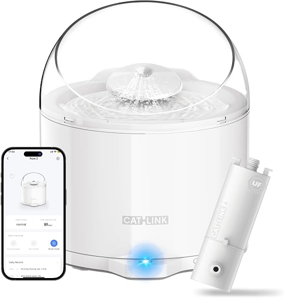 CATLINK Cat Water Fountain with Wireless Pump, 91.71oz/2.6L, Health Monitoring Automatic Pet Fountain, Ultra Quiet, Ultrafiltration, Dog Automatic Pet Drinking Fountains, App Control, Pure 2