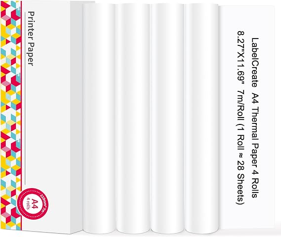 A4 Thermal Paper Roll for Quick-Dry 8.3''x11.7'',4 Rolls | Quick-Dry US Letter Thermal Printer Paper, Compatible with M08F M832 M833 Portable Printer