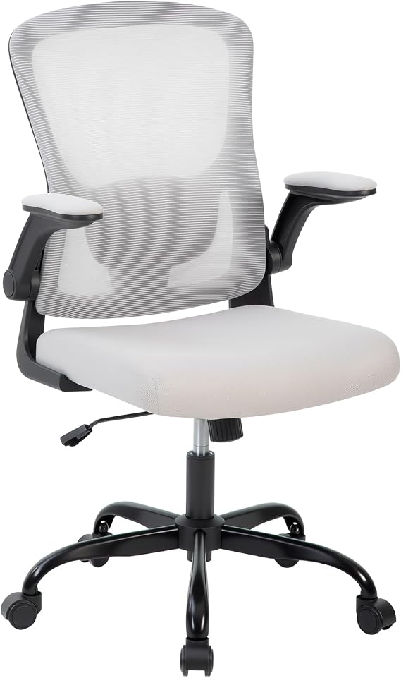 Mesh Ergonomic Office Chair - Adjustable Lumbar Support, Flip-Up Armrests & Smooth Rolling Base, Comfy Executive Computer Chair Perfect for Home Office, Study & Workspaces (Black Grey)