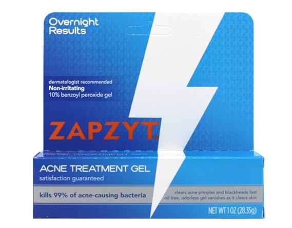 Zapzyt Acne Treatment Gel Maximum Strength 10% Benzoyl Peroxide Acne Spot Treatment 1 oz