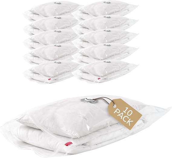 Compactor 10 Pack Vacuum Storage Bags, Polypropylene + Nylon, Space Saver Vacuum Seal Bags for Bedding, Clothes, Comforters & Towels, Ultimate Vacuum Bags for Moving and Travel, Large