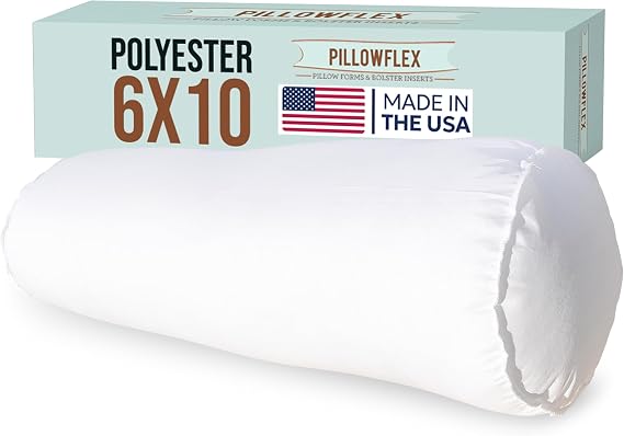 Pillowflex White Bolster Pillow Insert 6X10 in - Soft White Decorative Sham | Plush Polyester-filled Round Cushion with No-lump Fill, Clump-Resistant Fiber, Lint-Free, Odorless, Durable Poly-Cotton Shell