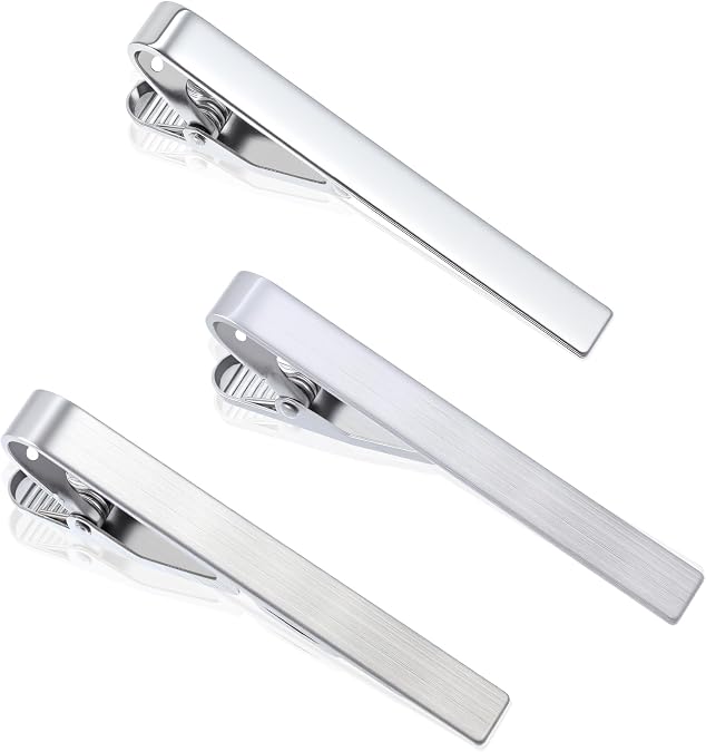 3 Pack Silver Tie Clips for Men, Classic Tie Clips for Men Silver with Adjustable Clasp Ideal for Professional Office Wear and Formal Events