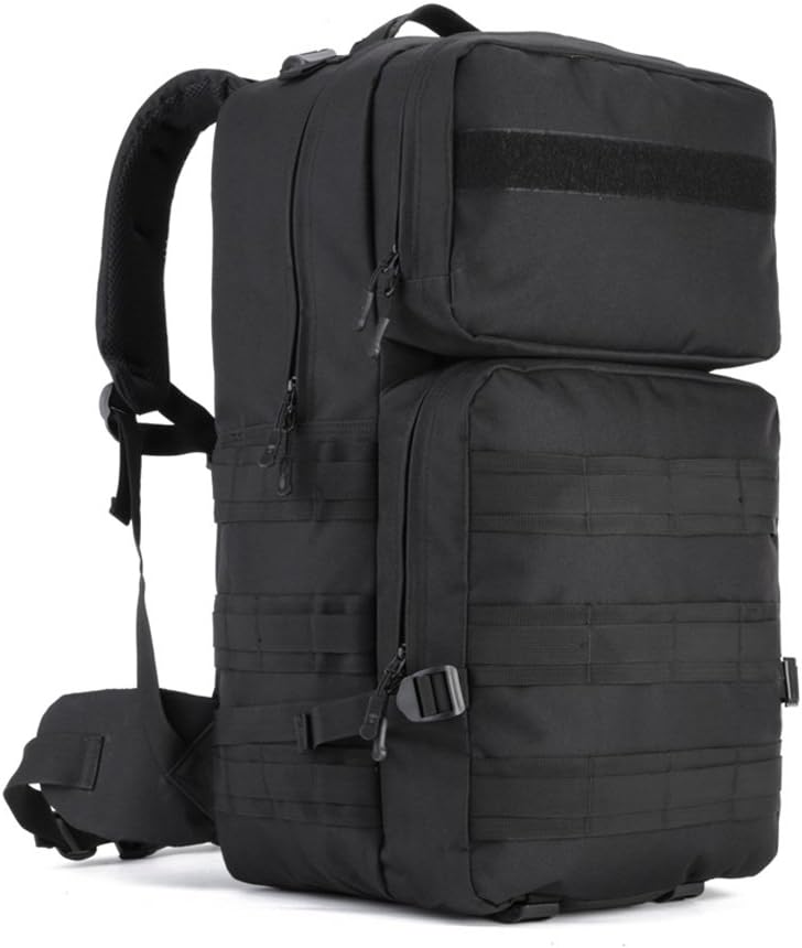YuanWen Tactical Backpack 55L Water Resistant Military Army Combat Rucksack Trekking Rucksack MOLLE Camping Hiking Backpack Black