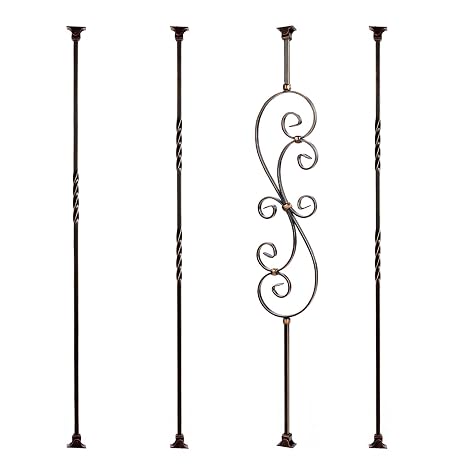 Metallic Railing Featuring Radiant Sheen S-Shaped Floral Pattern and Single Twist Balusters and Double Twist Balusters with Swivel Shoes