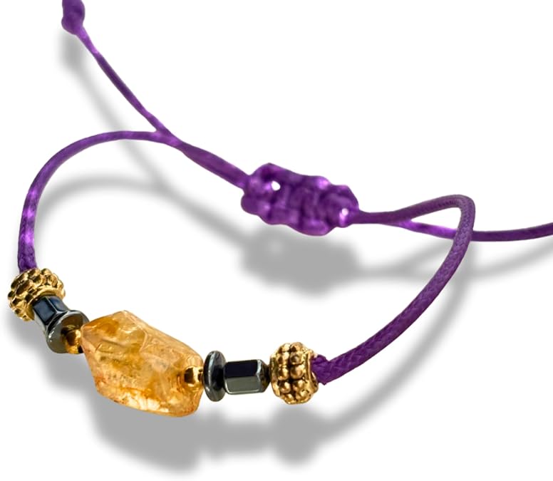 Macrame Bracelet with Citrine Stone, Purple, Natural Stone, Women, Adjustable, 28 cm