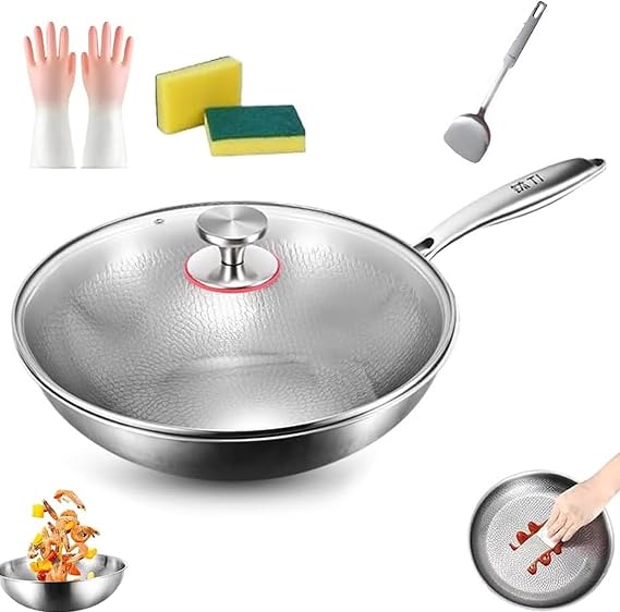 Titanium Pro Hammered Frying Pan with Lid, 12-Inch Multifunctional Nonstick Cookware for All Stovetops & Oven, Ultra-Durable Scratch-Resistant Surface (Induction Compatible, Dishwasher Safe) 13.38in