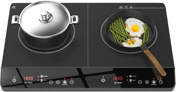 Portable Double Induction Cooktop 2 Burners 1800W Temp Control, Plug in