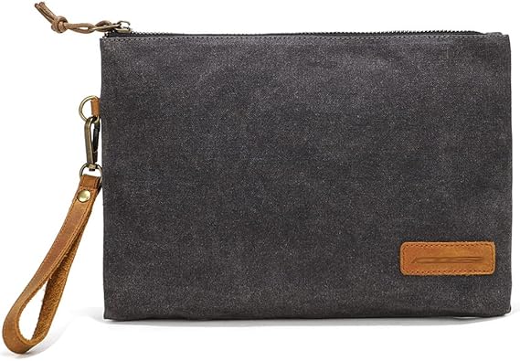 Toiletry Bag for Men, Waxed Canvas Travel Toiletry Organizer With Genuine Leather Strap Dopp Kit Water-resistant Shaving Bag for Toiletries Accessories, grey, 11.2" x 1.5" x 7", Vintage