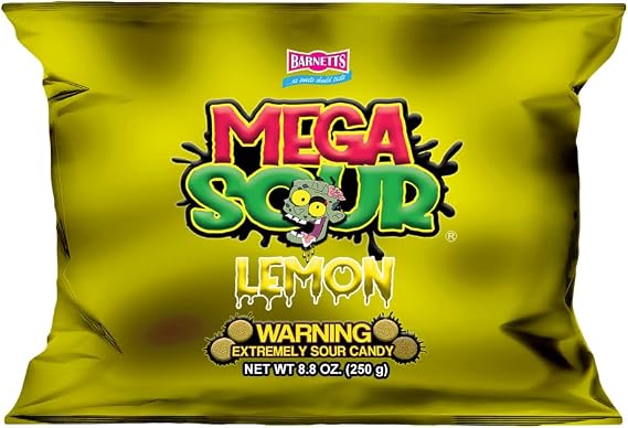 Barnetts - Mega Sour Candy Lemon 250g - Trendy Sweet Bags - Traditionally Handmade Sweets - Sour Coating Lasts 20 Seconds - Candies for Party Bag, Gift Hamper, or Hamper Box