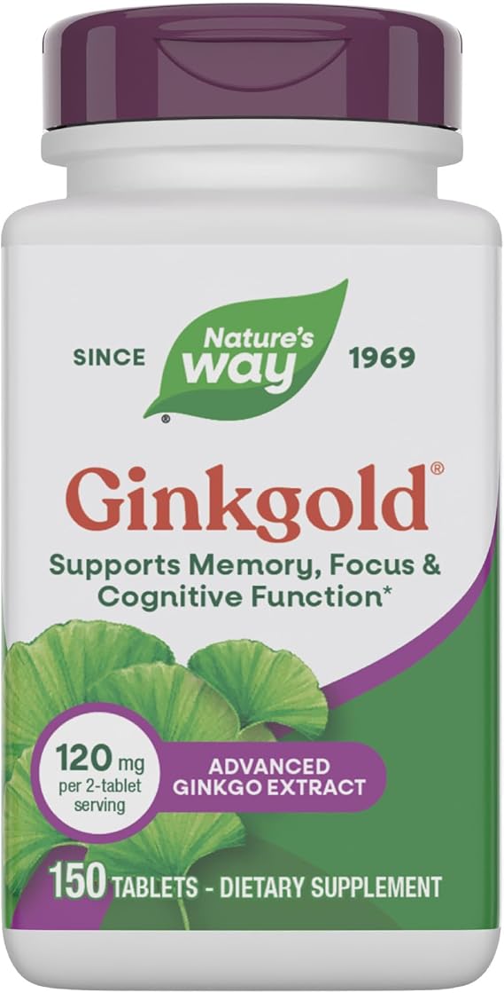 Nature's Way Ginkgold, Advanced Ginkgo Biloba Extract, 150 ct | Supports Memory, Focus and Cognitive Function*, Vegan, Dairy-Free, Gluten-Free