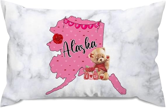 Alaska State Map American Lumbar Throw Pillow Covers 12x20inValentine's Day Love Sweety Farmhouse Accent Decor Rectangle Decorative Cushion Cases for Couch Bed Sofa Wedding Engagement Anniversary