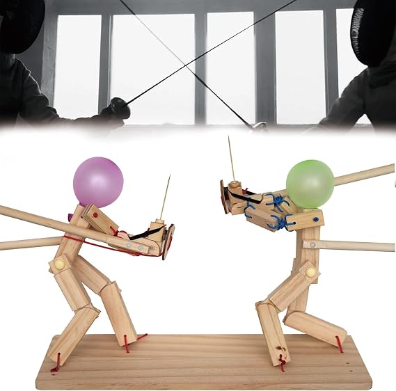 Balloon Bamboo Man Battle, Handmade Wooden Fencing Puppets, Wooden Battle Bots Arena, Battle Bots (Larger Bamboo Man)