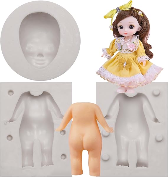 Doll Silicone Making Molds Set, Body Silicone Molds, Doll Head Making Mold for clay