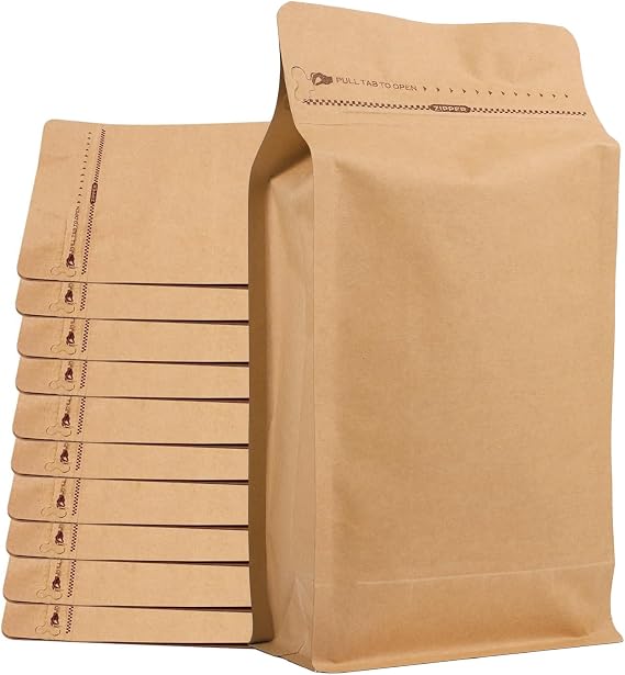 Coffee Bags without Valve (50 PCS,32oz/2lb) Kraft Paper High Barrier Aluminum Foil Flat Bottom Standing Coffee Beans Storage Packaging Bags, Reusable Heat Seal Side Zipper Pouches for Small Business