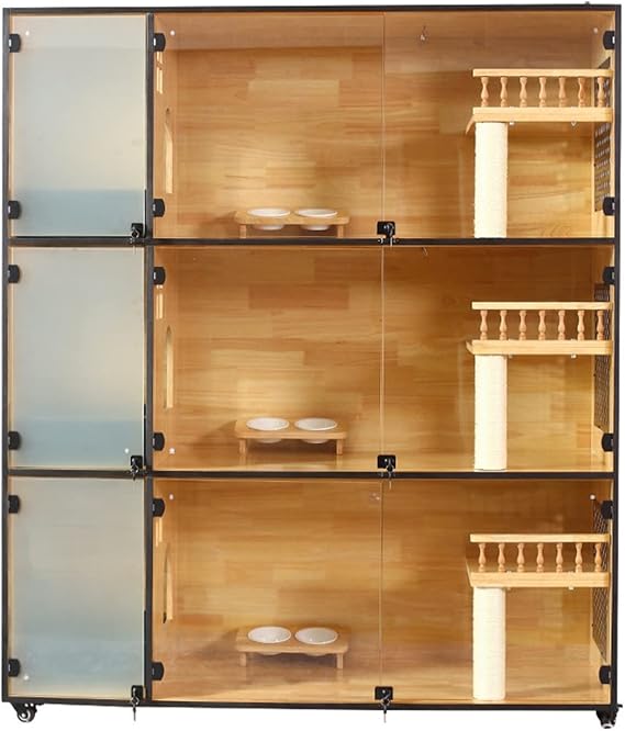 Pet House/Pet Cage Cat Cage Three-Story Cat Cage Cat Villa Breeding Luxury Cat Cabinet Cat Litter House Foster Display Cabinet Cat House Cat Condo,Wood