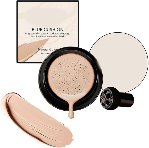 Glow Foundation Cushion, cushion Foundation, Mushroom Head Air Cushion CC Cream, Full Coverage, Moisturizing Concealer Brighten, Even Skin Tone for All Skin Types (Natural Color)