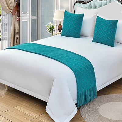 Cotton Knit Bed Runner,Solid Color Woven Sofa Throw Bed Runner Knitted Throw Blanket with Tassel,Decorative Bedding Scarf Cover for Hotel Home Double Single King Size BSize:1.5m bed-65x230cm,Color:C