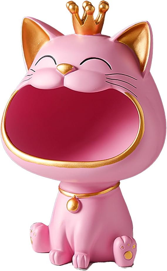 Cat Statue Lucky Cat Storage Sculpture Home Living Room for Entrance Laughing Cat Key Storage Box Decorative Small Items Storage Box (Pink)