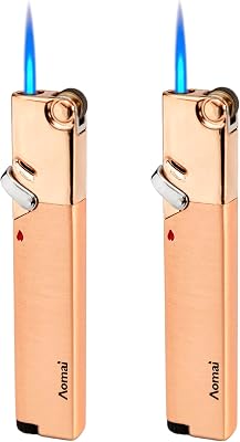 2Pack Metal Lighters,Ultra-Thin Butane Torch Lighter,Lockable Single Jet Flame No Gas Gold