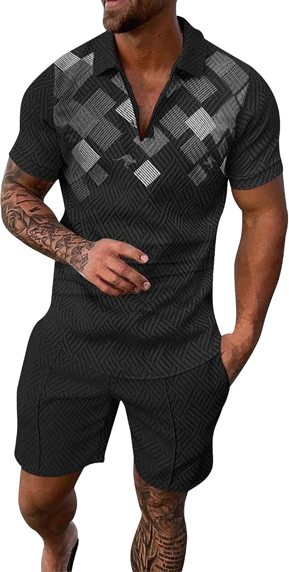 Alalaso Mens Short Sets 2 Piece Outfits Polo Shirt Fashion Summer Tracksuits Casual Outfits Short Sleeve and Shorts Sets